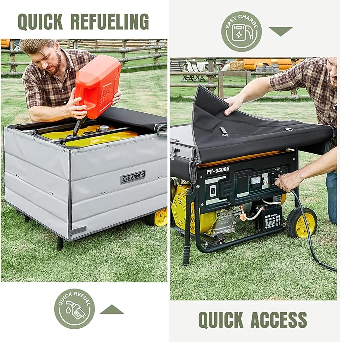GenArmor Generator Covers While Running, 100% Waterproof Heavy Duty Tarps Generator Tent, Portable Outdoor Generator Enclosure for Most 4000w~13000w Generators, Gray, Windproof Kit Version