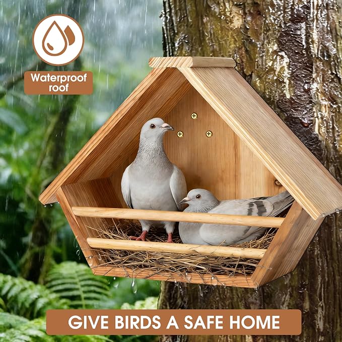 2 Pack Cedar Mourning Dove Nesting Box, Oltara Wooden Dove Pigeon Bird House for Outdoors