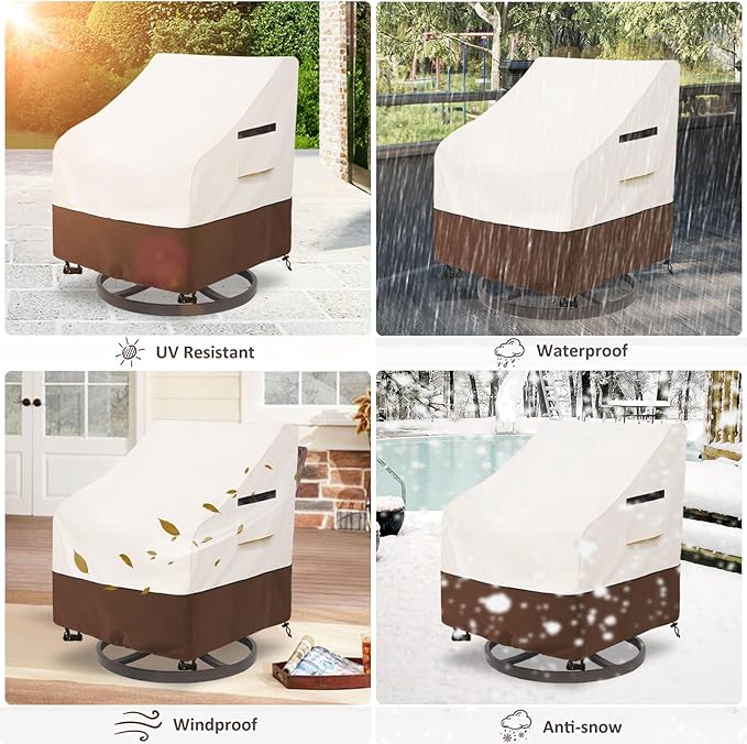 Patio Chair Covers Waterproof Patio Furniture Covers,30W x 34 D x 38.5 H Inches Outdoor Swivel Chair Cover 2 Pack -Beige