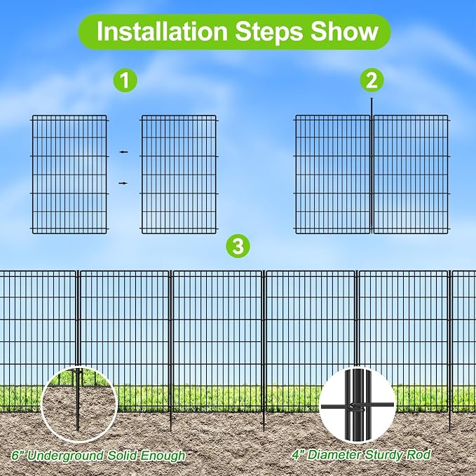 INJOPEXI Decorative Garden Fence 6 Panels 13ft (L)×42in (H) Animal Barrier Fences with 6 Panels Rustproof Metal Wire No Dig Rabbit Fencing Dog Fence for Outdoor Backyard Patio - Without Fence Gate