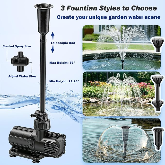 Antfraer 120W Solar Pond Pump, 1600GPH Solar Water Fountain Pump with Dual Solar Panel, 3 Spray Nozzles, Dry-Run Protection,Solar Water Pump for Large Pond, Koi Pond,Garden Waterfall Water Features