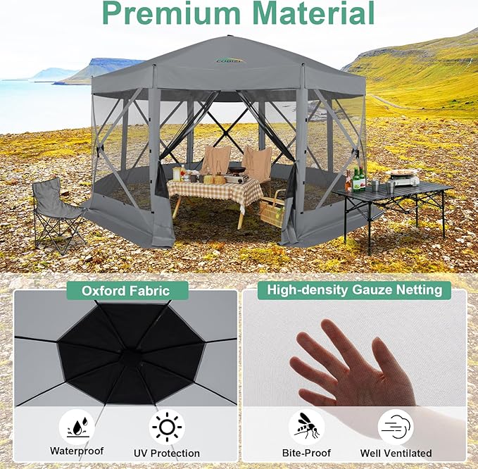 COBIZI 15x15ft Extra Large Pop-Up Gazebo Canopy Tent with Mosquito Netting, Spacious Easy Set-Up Screened Shelter, Durable Outdoor Pavilion with Ground Stakes, Perfect for Patio, Backyard, and Lawn
