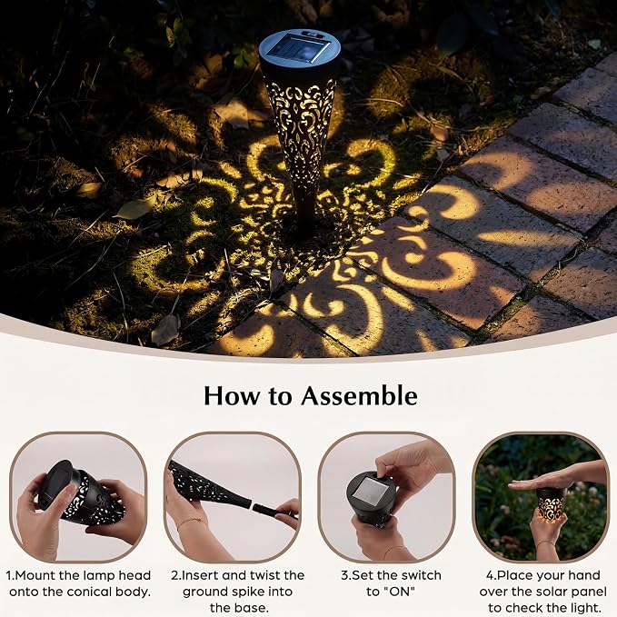Hoikwo 4 Pack Hollow Out Solar Lights Outdoor Waterproof, Solar Pathway Lights Decorative Solar Garden Lights Landscape Lighting for Yard, Walkway