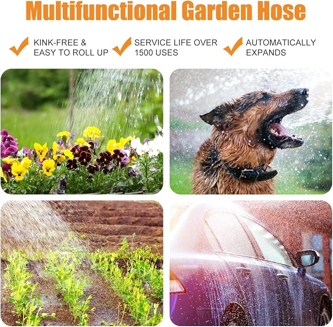 Garden Hose 100FT, Non-Expanding Camper Hose with Nozzle Flexible Water Hose - Burst-Resistant, Kink-Free, High-Pressure, All-Weather Use for Lawns, Gardens, and Outdoor Cleaning
