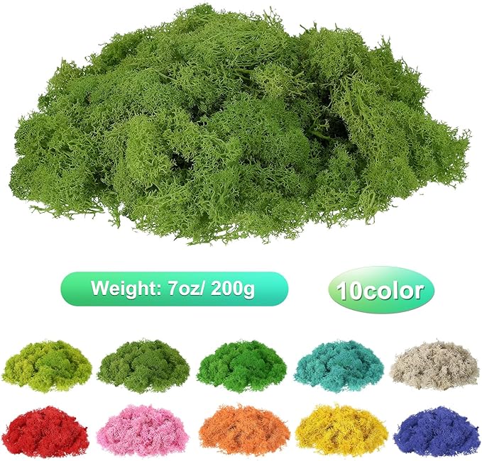 uxcell Preserved Reindeer Moss, 7oz Fake Moss for Crafts Artificial Dried Moss for Decoration Terrariums Potted Plants, Light Green