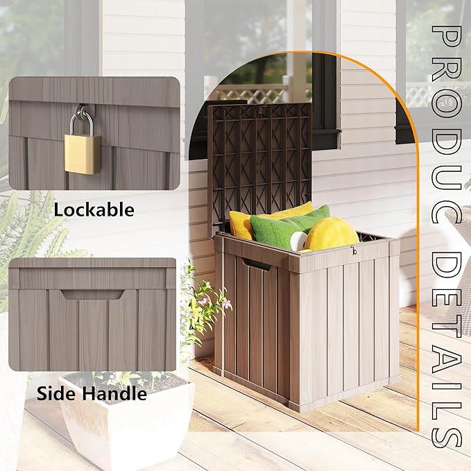 Outdoor Storage Box 50GAL Waterproof Resin Deck Box,Pool Accessories Supplies，UV-Resistant Lockable Package Delivery Bin for Garden Tools,Large Patio Outside Cushions,Chest,Furniture,Grey