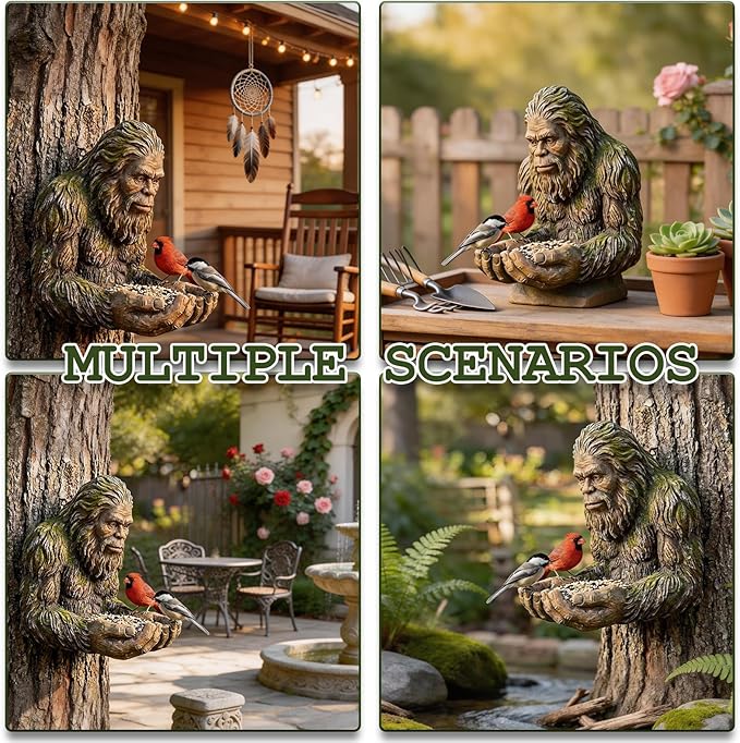 Bigfoot Bird Feeder, Funny Hanging Bird Feeder for Outdoors, Waterproof Tree-Mounted Outdoor Sculpture Feeders with Hidden Hook, for Courtyard Art Decoration Garden Decor Tree Garden Hugger