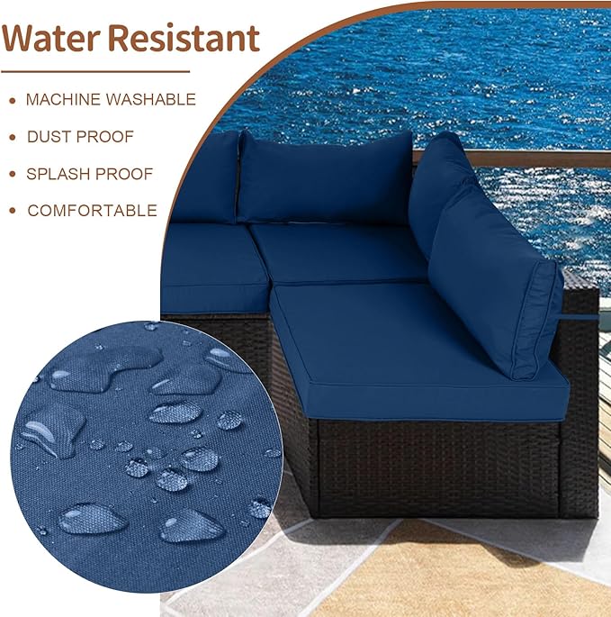 14 Piece Outdoor Patio Cushion Covers Replacement, Waterproof Outdoor Furniture Cushion Covers, Fit 7 Pcs 6 Seater Wicker Rattan Patio Conversation Sofa Set,Sky Blue,25.6x25.6