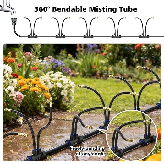 Drip Irrigation System 2 Ports - 360°Adjustable Garden Watering System 33FT with 20 Nozzles, Drip Irrigation Kit for Garden, Yard, Lawn, Greenhouse, Plants, 2/5 inch Hose