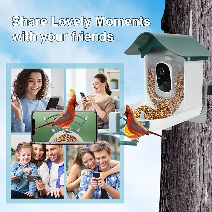 Smart Bird Feeder with Camera,AI Identify Bird Species,Auto Record 2K Video in Backyard Garden,Live View,Solar Powered Charging,Ideal Gifts for Family and Lovers (Blackish Green)