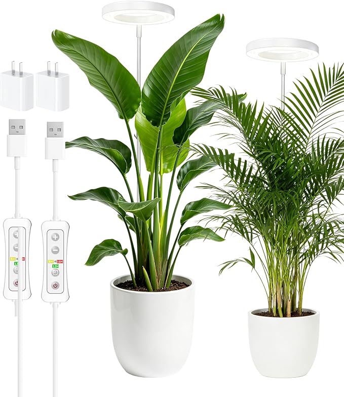 yadoker Plant Grow Light,LED Growing Light Full Spectrum for Indoor Plants,Aluminum Black Plant Lights,Height Adjustable, Automatic Timer, 5V Low Safe Voltage