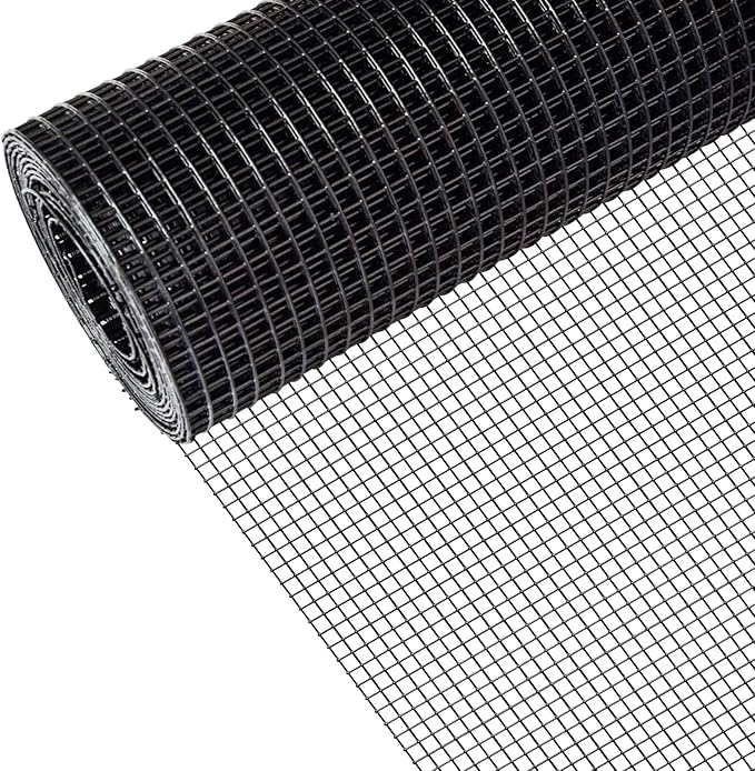 Zevemomo 24" x 100' 1/4inch Hardware Cloth, Black Vinyl Coated Chicken Wire Fence Galvanized Welded Mesh Roll for Home Garden Rabbit Cage