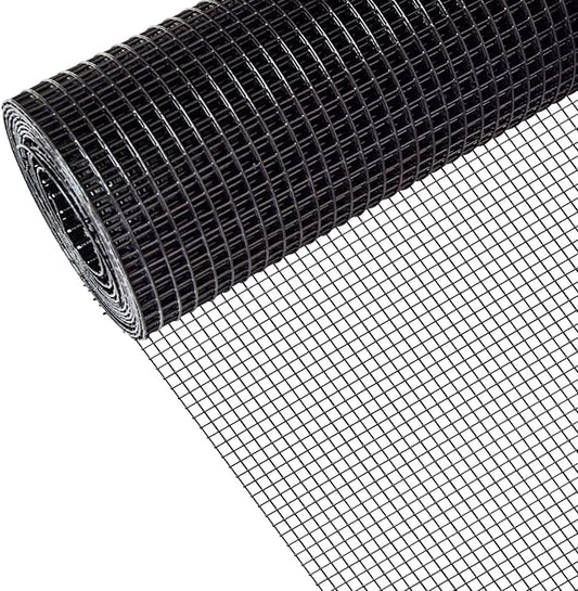 Zevemomo 24" x 100' 1/4inch Hardware Cloth, Black Vinyl Coated Chicken Wire Fence Galvanized Welded Mesh Roll for Home Garden Rabbit Cage