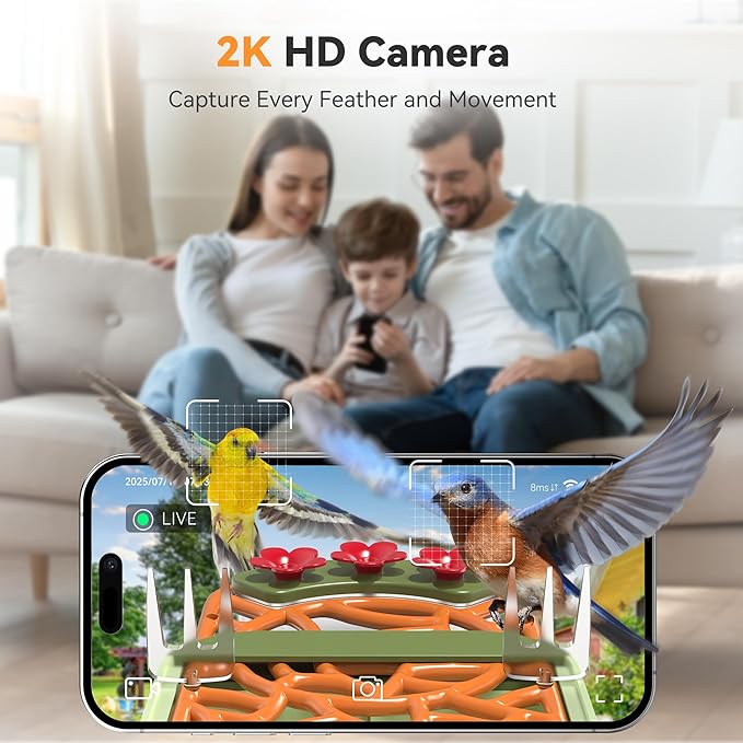Rayki Solar Smart Bird Feeder with Camera, 2K HD Live Video with AI Identify Bird Species, Real-Time Motion Detection, Outdoor Watching Birdhouse