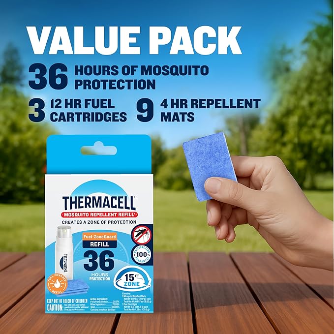 Thermacell Fuel-ZoneGuard Mosquito Repellent Refill; 15-Foot Zone of Scientifically Proven Outdoor Protection; Fuel-Powered; Patio Shield; 36-Hr Refill; Bug Spray Alternative; Scent Free; DEET-Free