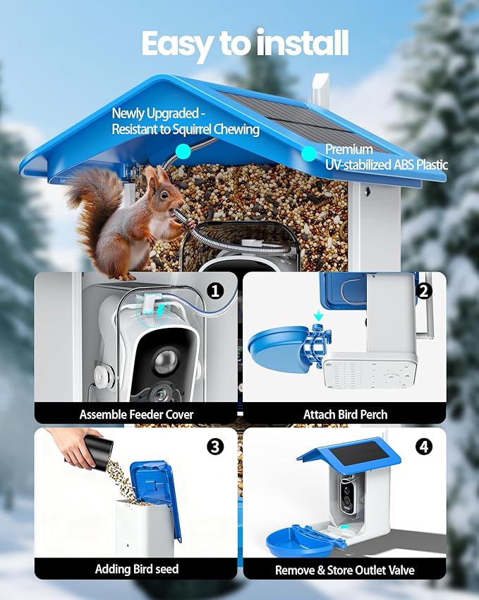 isYoung Smart Bird Feeder with Camera 2.5K QHD, AI Identify 16000+ Birds, Auto-Capture & Motion Detection, IP65 Waterproof, 5W Solar Panel, 140° Field of View, Bird Watching Gift