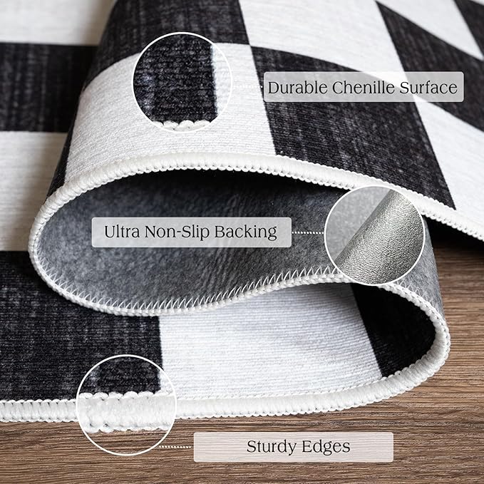 Black and White Checkered Entry Rug - 3x5 Ft Non-Slip Washable Indoor Outdoor Front Door Mat Porch Rug Geometric Throw Carpet for Living Room Bedroom Entryway Kitchen Office Porch Decor