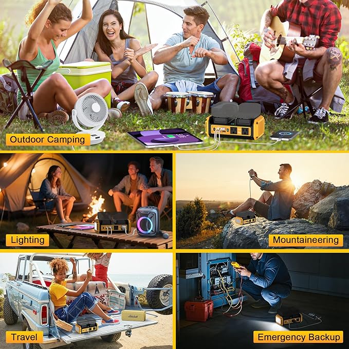 350W Pure Sine Wave Power Inverter Compatible with Dewalt 20V Battery, DC 20V to AC 120V Inverter, 7A Fast Charger & 2 AC Outlet, 2 USB Ports & 2 Type-C Ports, 600LM LED Work Light (No Battery)