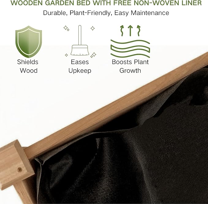Wooden Raised Garden Bed with Legs, Elevated Reinforced Planter Box with Bed Liner for Backyard/Patio/Gardener, 34x18x30in, 150lb Capacity, Acorn Brown