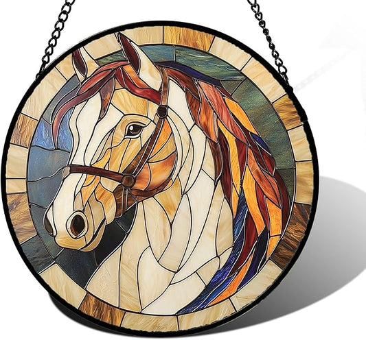 DASTOLL Stained Glass Window Hanging, Animal Horse Colored Mane Sun Catchers Glass Panel Cool Suncatcher Decor for Birthday for Women, Men, Wife, Aunt, and Mom 6.3 in