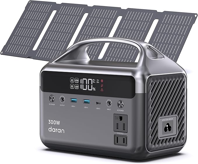 DARAN 192Wh Solar Generator with Solar Panel Included Portable Power Station 300W LFP Battery & AC Outlets 110V/ 600W Surge, Power Bank Fast Charging for Camping/Home/Power Outage/Hurricane Emergency