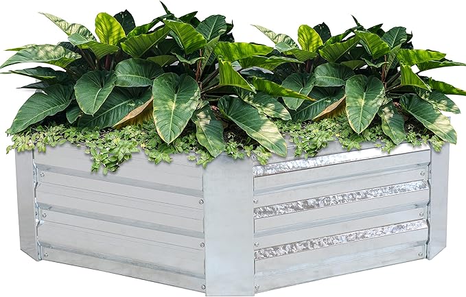 Sunnydaze Galvanized Raised Garden Bed Kit - 4x3x1 ft Outdoor Raised Garden Bed - Metal Planter Box for Vegetables, Flowers, Herbs - Silver - Hexagon