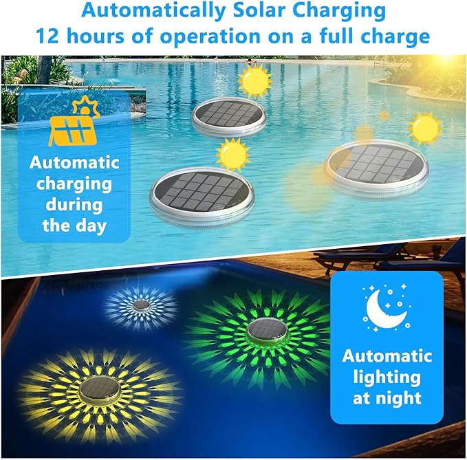 Kitloo Solar Rechargeable Floating Pool Lights(4 Pack), Pool Lights that Float with Remote Control, 9 Lighting, Timing Mode, IPX7 Waterproof for Inground Pool, Bathroom, Bathtub, Pool Party