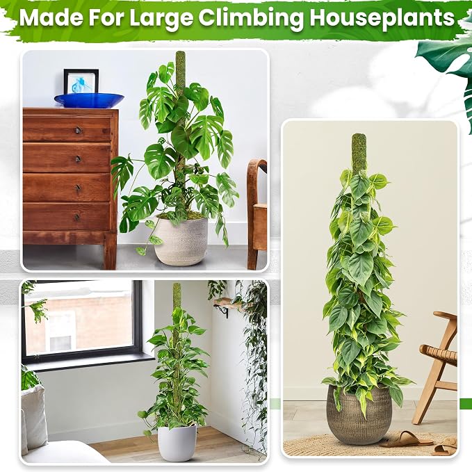 DUSPRO 59’’ Large Green Mesh Moss Pole Monstera Plant Support, Tall Plant Stakes, Moss Pole for Plants Monstera, Garden Pole, Moisture Stick for Plants (1pc., 59''), Natural