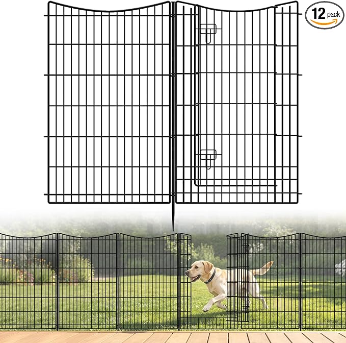 INJOPEXI Decorative Garden Fence 12 Panels 26ft(L)×42in(H) Metal Garden Fences with 11 Panels + 1 Gate, Animal Barrier Rabbit Fence Rustproof Wire Temporary Dog Fencing Outdoor for Backyard Lawn