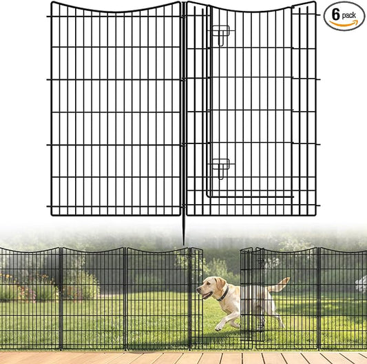 INJOPEXI Decorative Garden Fence 6 Panels 13ft (L)×42in (H) Animal Barrier Fences with 5 Panels + 1 Gate, No Dig Garden Fencing Rustproof Metal Wire Temporary Rabbit Dog Fence for Patio Outdoor Yard