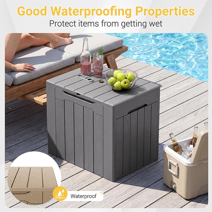 Greesum 33 Gallon Resin Deck Box All Weather Outdoor Storage Boxes for Patio Furniture Set,Outdoor Toys,Garden Tools,Gray
