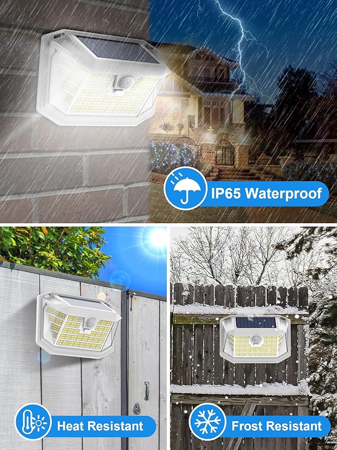 LANSOW Solar Motion Lights Outdoor 6 Pack, 188 LED/3 Modes, Motion Sensor Outdoor Lights, IP65 Waterproof 270° Lighting, Solar Powered Security Flood for Outside Yard Garden Wall(White)