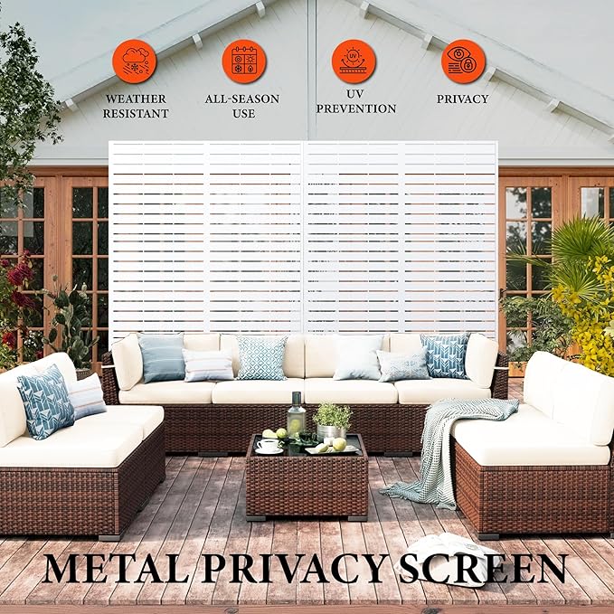 Metal Privacy Screen,72" h x 47" w 3-Panel Freestanding Decorative Fence with Stand for Outdoor Patio, Lawn, Garden, Deck, Balcony