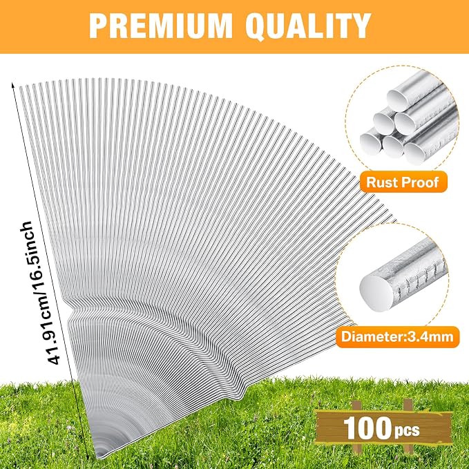 Tatuo 100 Pcs Yard Sign Stakes Heavy Duty 16.5'' Wire Yard Stakes Alternative to H Frame Metal Reusable Sign Holder for Spring Summer Lawn Corrugated Plastic