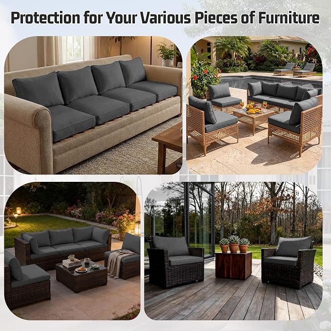 8pcs Outdoor Patio Cushion Covers Replacement, 25.6" Zippered Outdoor Cushion Covers Waterproof, UV Resistant & Washable Patio Furniture Cushion Covers Waterproof for Patio Sectional, Lght Grayi