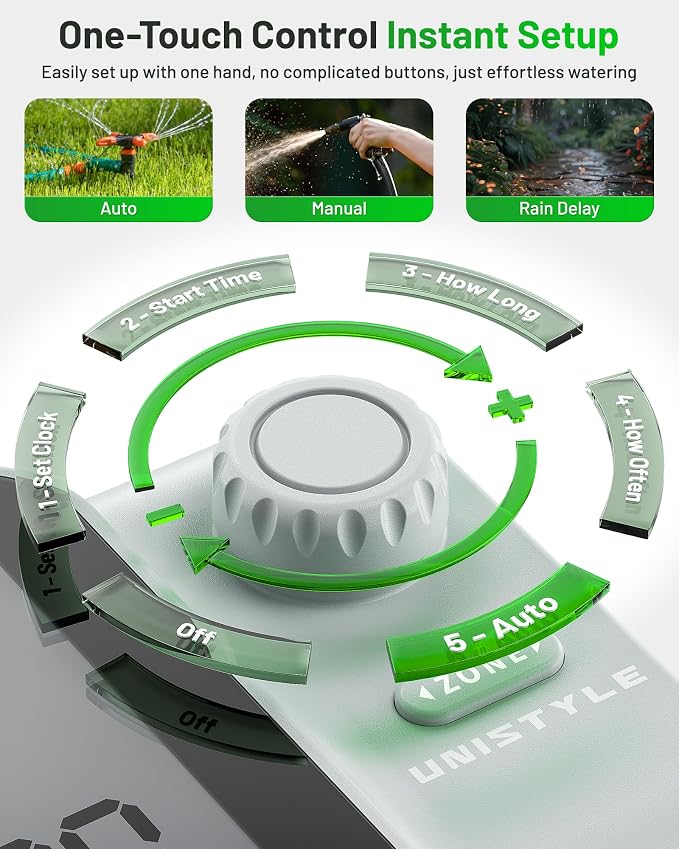 [All-New 2027] 4 Zone Sprinkler Timer with Brass Inlet, Unistyle 4 Outlet Programmable Water Timer for Garden Hose with Rain Delay, Manual Watering Automatic Irrigation Hose Timers for Yard Lawn Patio