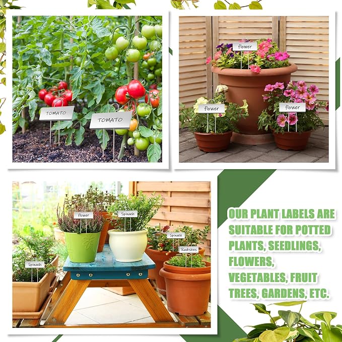 Maitys 62 Pcs Metal Plant Labels Garden Markers Outdoor Weatherproof 10.6 Inch Stainless Steel Nursery Tags Reusable Bulk with Pens for Flower Fruit Vegetable Seedling (Silver Label with Black Ink)