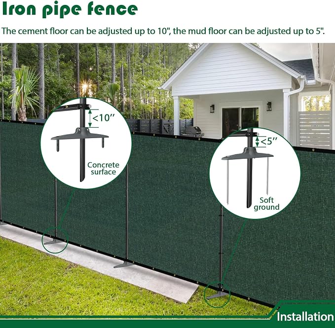 6'Hx22'W Outdoor Freestanding Privacy Screen Fence Panels with Iron Poles, Mesh Shade Net Cover Temporary Fencing for Patio Backyard Garden Deck, Green