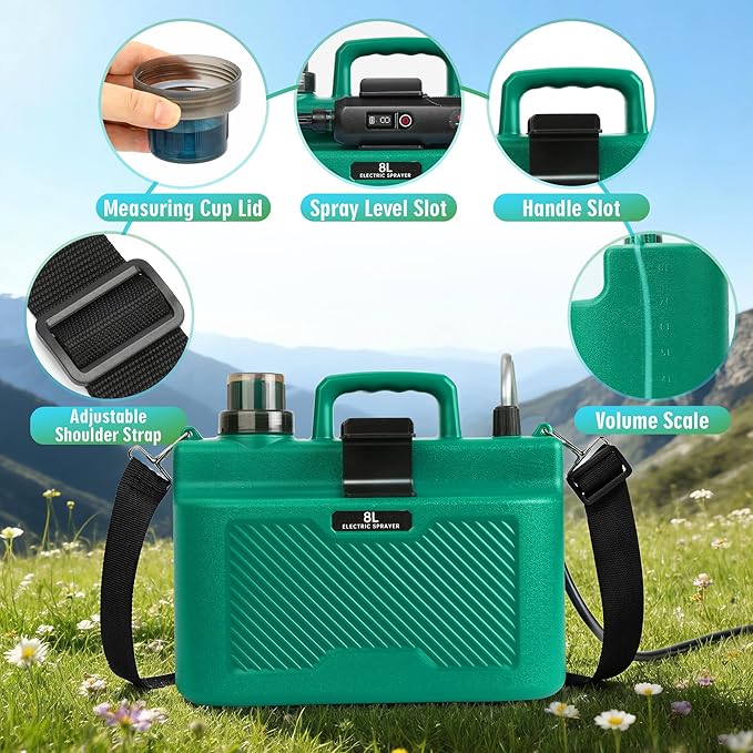 2 Gallon Electric Sprayer, Battery Powered Garden Sprayer with 3 Adjustable Speed, Automatic Water Pump Weed Yard Lawn Sprayer with 4 Mist Nozzles, USB Rechargeable Handle, Retractable Wand for Plants
