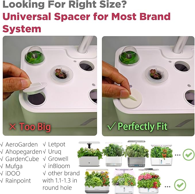 Universal Plant Spacer Caps (18 Pack) Compatible with Aerogarden, Ahopegarden, GardenCube, iDOO, Mufga, Letpot and Other Hydroponics Growing System Kit, Pod Cover Lids for Indoor Garden Kit, White