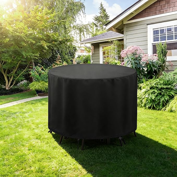 POMER Waterproof Round Patio Outdoor Table Cover,Bar Height Table and Chair Cover Waterproof Outdoor Tall High Table Cover for Round Furniture Set (60" D x 45" H)