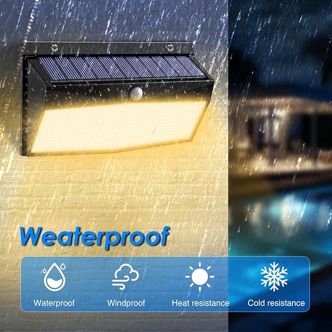 Peasur 368 LED Solar Motion Sensor Lights Outdoor, Fence Lights with 3 Lighting Modes, Solar Powered Security Light Waterproof for Outside Yard Wall Garden Backyard Step, Warm White