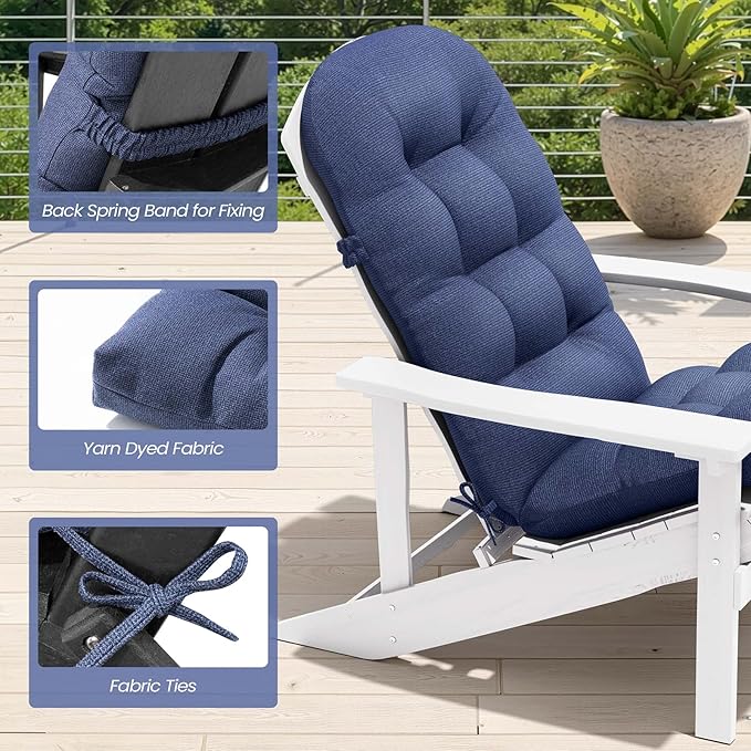 Crestlive 50x20x4 Inch Adirondack Chair Cushion Outdoor Rocking Chair Cushions Water & Fade Resistant High Back Patio Chair Cushions Thick, Sky Blue