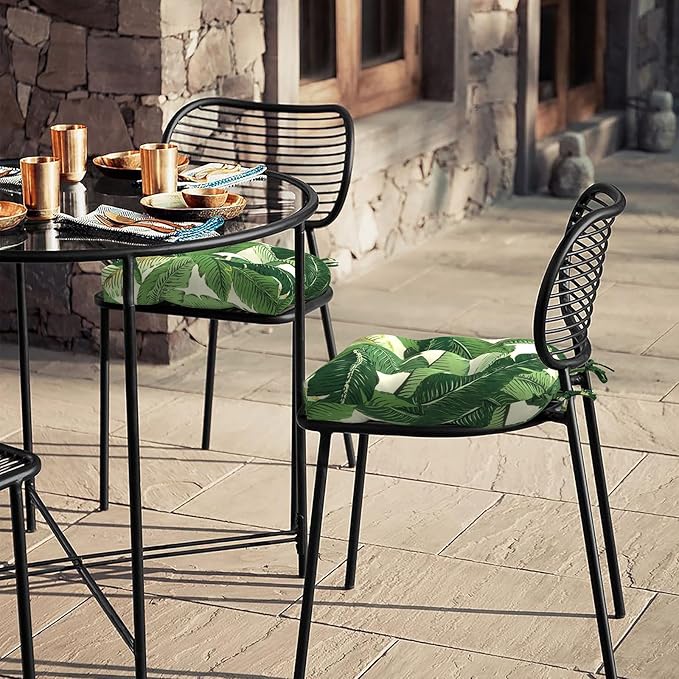 LVTXIII Outdoor Seat Cushions Seasonal Tufted Chair Cushions, Patio Chair Pads for Dining Chairs, Office Armchairs and Garden Furniture Decoration (Round Back, 19”x19”x4”, Swaying Palms Green, 2 Pack)
