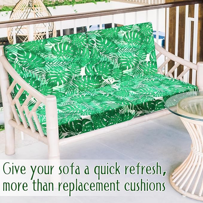 Spiareal 8 Pcs Waterproof Patio Stretch Sofa Cushion Cover, Outdoor Cushion Cover Replacement Include 4 Backrests and 4 Cushions, Sofa Seat Covers Furniture Protector(Monstera)