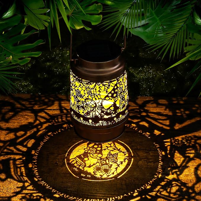 Gnomes Birthday Gifts for Women Mom Grandma, Solar Lanterns Outdoor Waterproof Garden Decor Hanging Lantern Lights, Metal LED Decorative Gardening Light for Patio Yard Lawn Porch