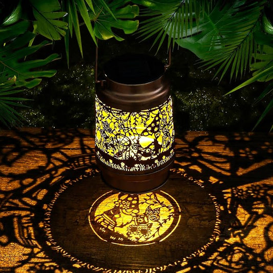 Gnomes Birthday Gifts for Women Mom Grandma, Solar Lanterns Outdoor Waterproof Garden Decor Hanging Lantern Lights, Metal LED Decorative Gardening Light for Patio Yard Lawn Porch