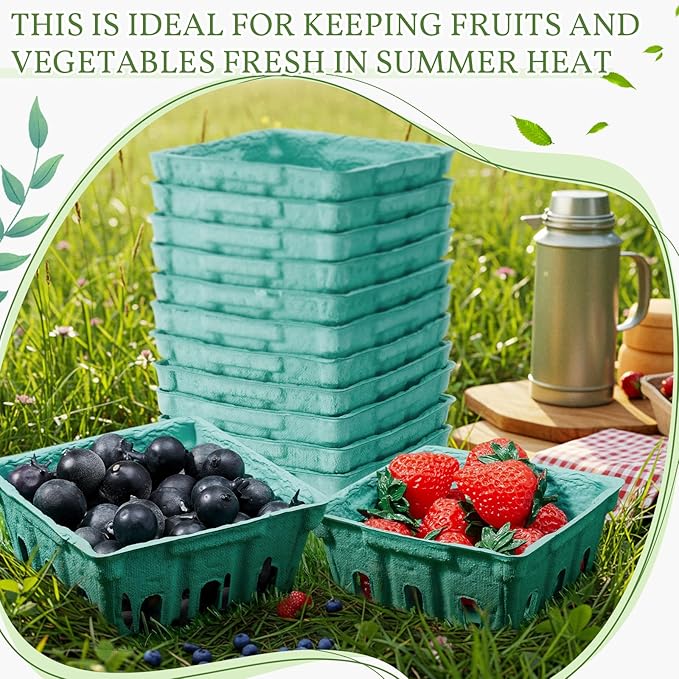 Reallnaive 50 Pack Green Pulp Fiber Berry Baskets 1/2 Pint, Small Molded Produce Vented Basket for Strawberry, Blueberry, Raspberry, Vegetables, Farmers Market, Fruit Picking, Garden Harvest, Party