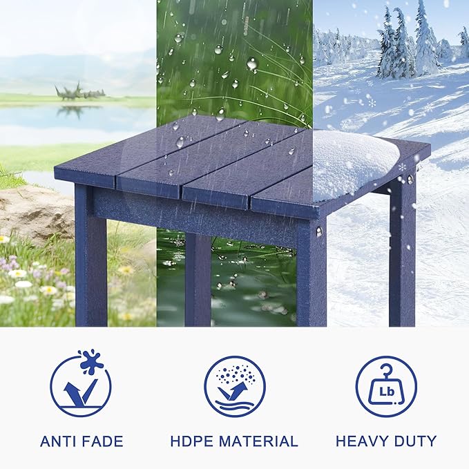 LZRS Square Patio Side Table, Heavy Duty HDPE Outdoor End Table with Wood Texture, Weatherproof Composite Table for Adirondack Chairs, Deck, Pool, Indoor/Outdoor, No Peeling or Cracking(Navy Blue)