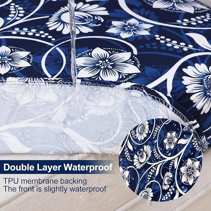 Smiry Waterproof Patio Cushion Covers, Stretch Outdoor Couch Slipcovers Replacement Washable Furniture Protector Sofa Chair Seat Cover for Dogs and Pets (14 Pcs, Navy)